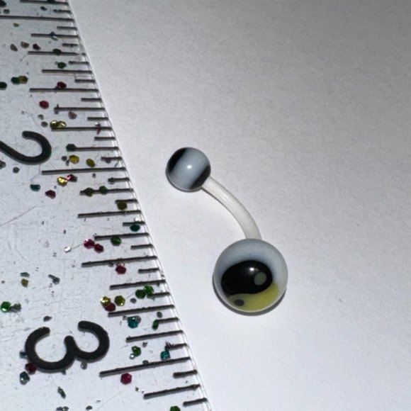 14 Gauge Yellow and Black Yin/Yang Belly Ring - Picture 6 of 8